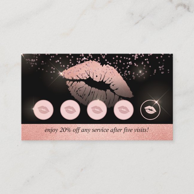 Rose gold pink punches lips makeup loyalty business card