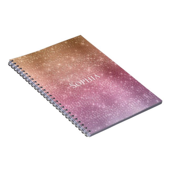 Rose Gold Pink Purple Sparkle  Notebook (Right Side)