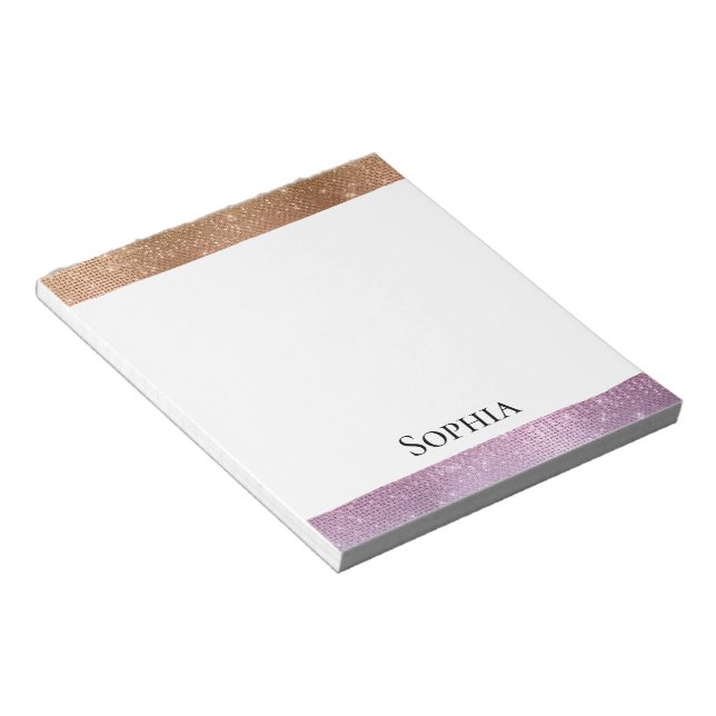 Rose Gold Pink Purple Sparkle  Notepad (Angled)