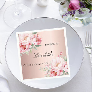 Rose gold pink roses florals Confirmation Napkins