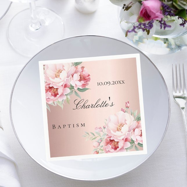 Rose gold pink roses florals elegant baptism napkins (Creator Uploaded)