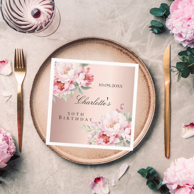 Rose gold pink roses florals elegant birthday napkins (Creator Uploaded)
