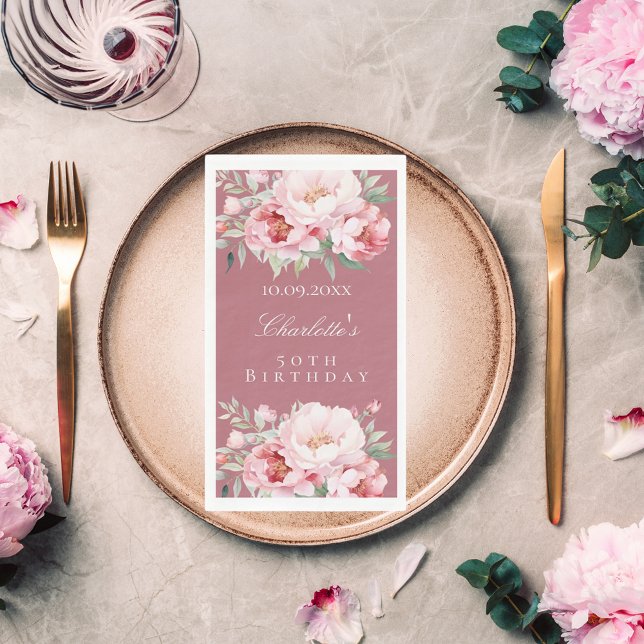 Rose gold pink roses florals elegant birthday paper guest towels (Creator Uploaded)