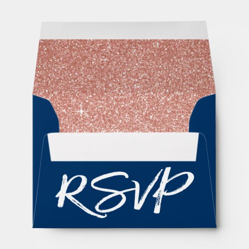 Rose Gold Pink RSVP with Sparkle and Glitter Envelope