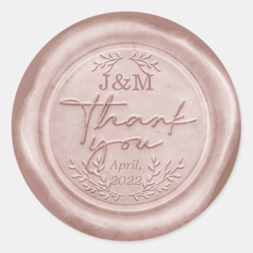 Rose Gold Pink Rubber Wax thank you Classic Round Sticker