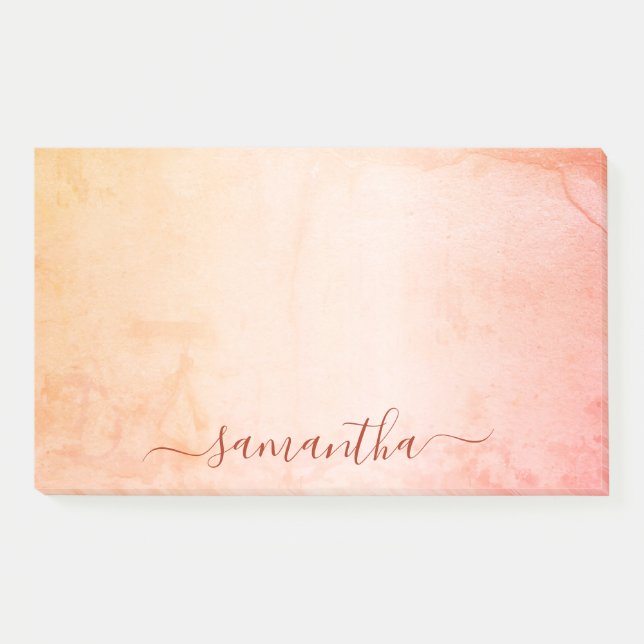Rose gold pink rustic marble monogram script post-it notes (Front)
