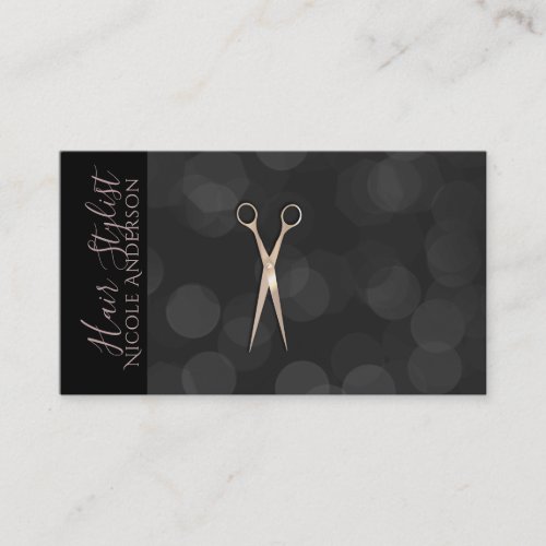 Rose Gold Pink Scissors Black Minimal Hair Stylist Business Card