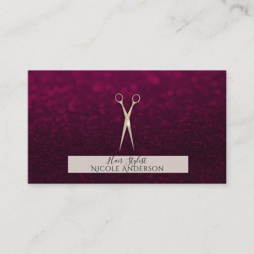 Rose Gold Pink Scissors Burgundy Hair Stylist Business Card