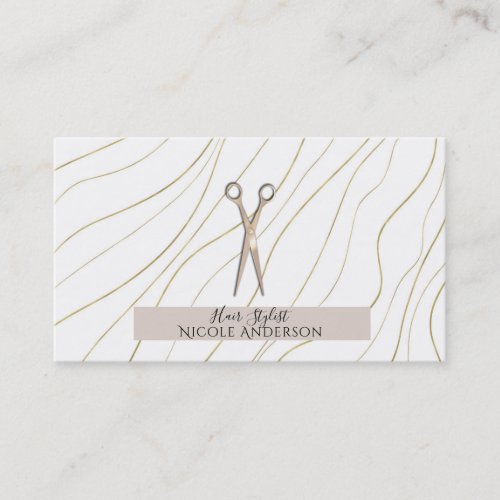Rose Gold Pink Scissors Gold Wavy Hair Stylist Business Card