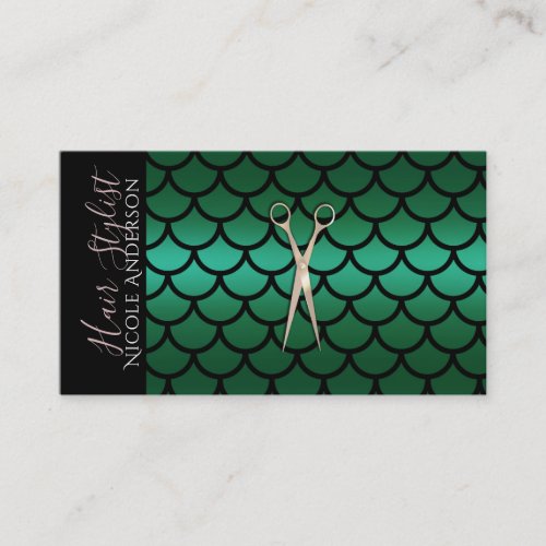 Rose Gold Pink Scissors Green Mermaid Hair Stylist Business Card