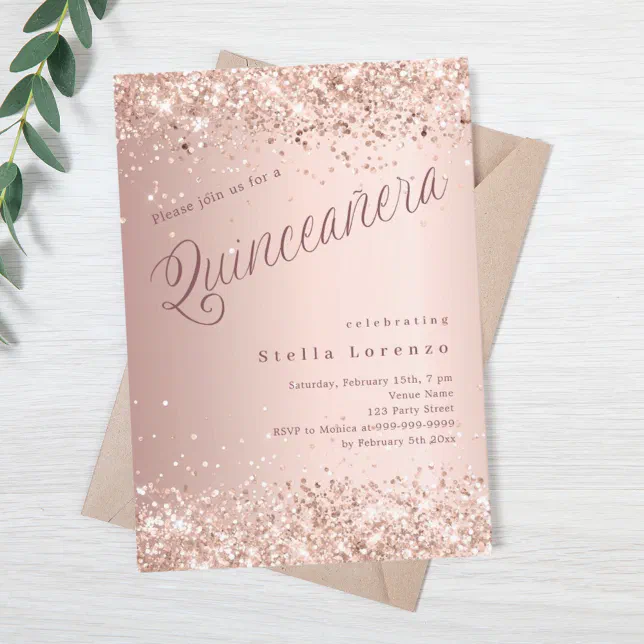 Pink Roses Invite Rose gold pink script Quinceanera Invitation | Zazzle