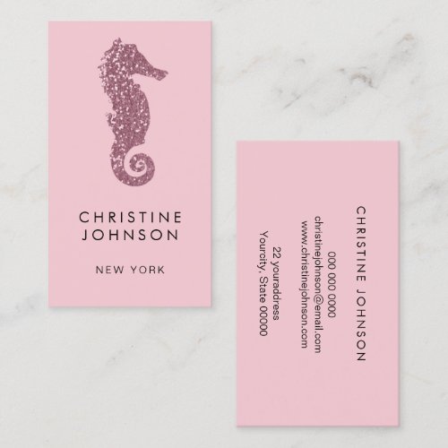 rose gold pink seahorse  business card
