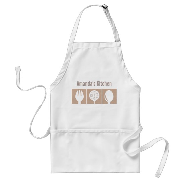 ROSE GOLD PINK SHIMMER SPOON FORK SKIMMER CHEF ADULT APRON (Front)