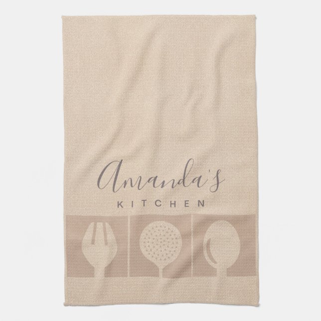 ROSE GOLD PINK SHIMMER SPOON FORK SKIMMER CHEF KITCHEN TOWEL (Vertical)