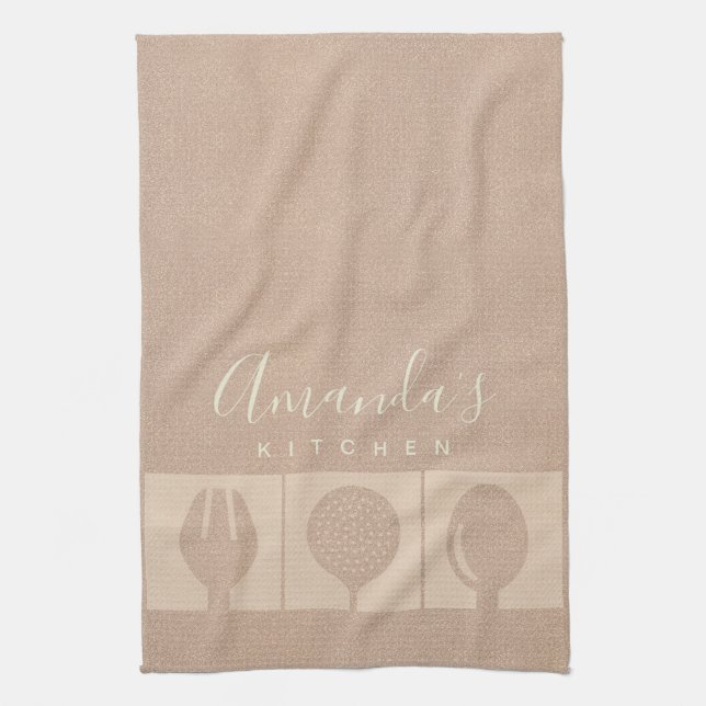 ROSE GOLD PINK SHIMMER SPOON FORK SKIMMER CHEF TOWEL (Vertical)