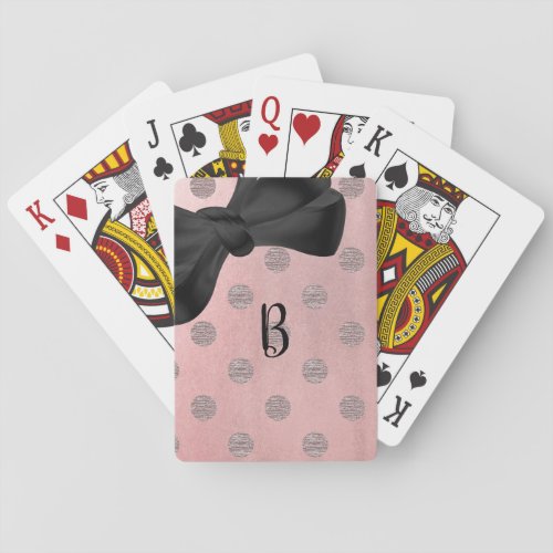 Rose Gold Pink Shine Glam Polka Dots  Bow Modern Poker Cards