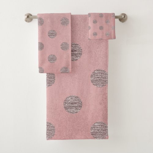 Rose Gold Pink Shine Glam Polka Dots Modern Chic Bath Towel Set
