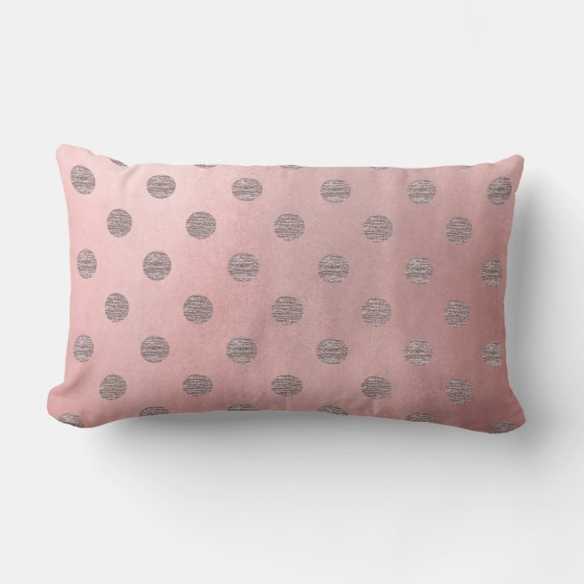 Rose Gold Pink Shine Glam Polka Dots Modern Chic Lumbar Pillow (Front)