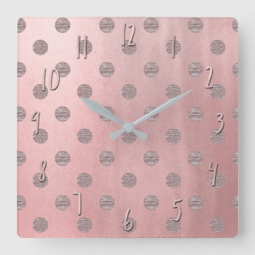 Rose Gold Pink Shine Glam Polka Dots Modern Chic Square Wall Clock