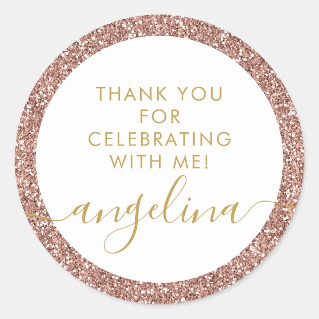 Rose Gold Pink Signature Thank You Party Favor  Classic Round Sticker (Front)