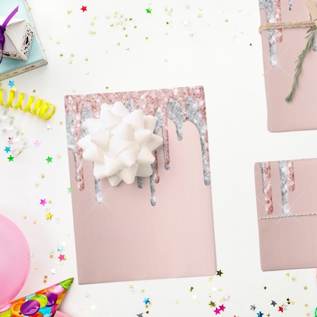 Rose gold pink silver drips wrapping paper sheets (Creator Uploaded)