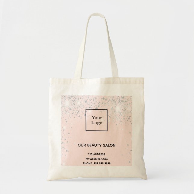 Rose gold pink silver glitter business logo tote bag (Front)