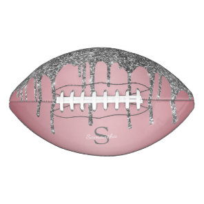 Rose Gold Pink Silver Glitter Drips Monogram Name Football