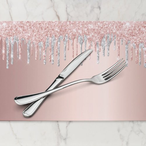 Rose gold pink silver glitter party paper placemat