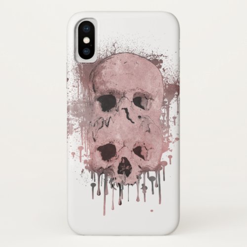Rose Gold Pink Skull Drip Ink Splatter Graphic iPhone XS Case