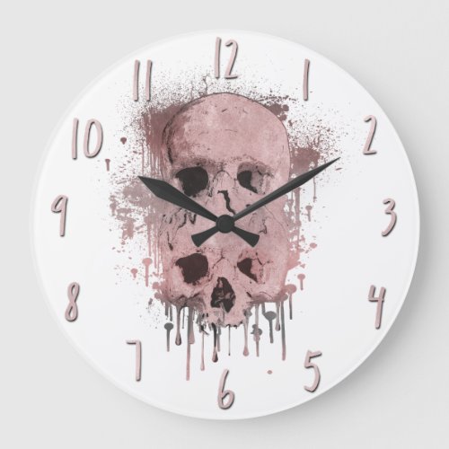 Rose Gold Pink Skull Drip Ink Splatter Graphic Large Clock