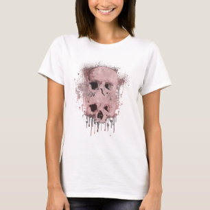 Rose Gold Pink Skull Drip Ink Splatter Graphic T-Shirt