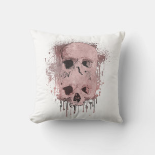 Rose Gold Pink Skull Drip Ink Splatter Graphic Throw Pillow