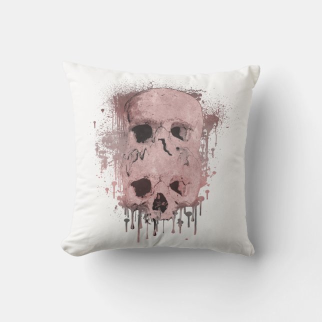 Rose Gold Pink Skull Drip Ink Splatter Graphic Throw Pillow (Front)
