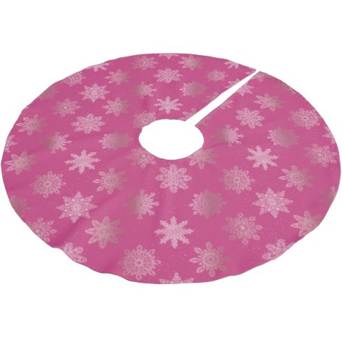 Rose Gold  Pink Snowflake Christmas Pattern Brushed Polyester Tree Skirt
