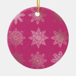 Rose Gold & Pink Snowflake Christmas Pattern Ceramic Ornament