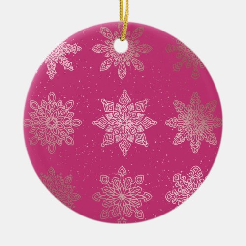 Rose Gold  Pink Snowflake Christmas Pattern Ceramic Ornament