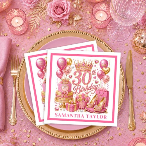 Rose Gold Pink Sparkle 30th Birthday Napkins