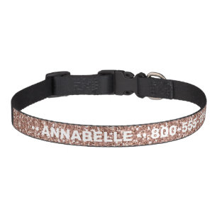 Rose Gold Pink Sparkle Girly Dog Collar with Name