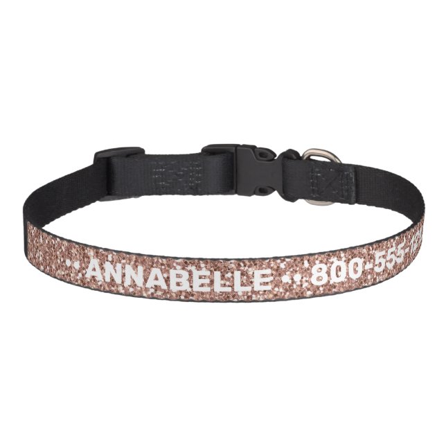 Rose Gold Pink Sparkle Girly Dog Collar with Name (Front)