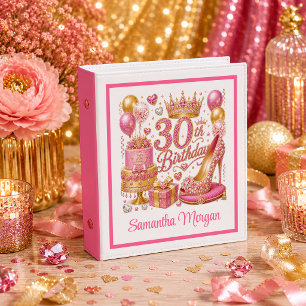 Rose Gold Pink Sparkle Glam 30th Birthday Ring Bin 3 Ring Binder
