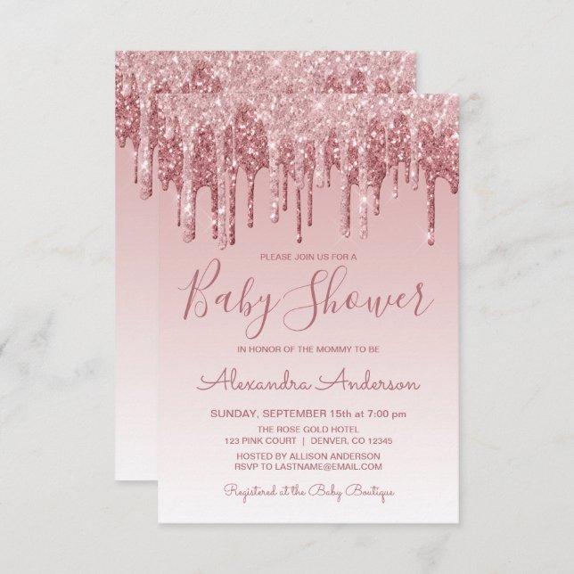 Rose Gold | Pink Sparkle Glitter Baby Shower Invitation (Front/Back)