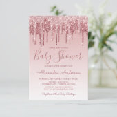 Rose Gold | Pink Sparkle Glitter Baby Shower Invitation (Standing Front)
