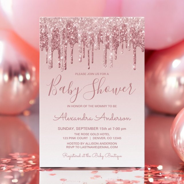 Rose Gold | Pink Sparkle Glitter Baby Shower Invitation (Creator Uploaded)