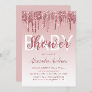 Rose Gold Pink Sparkle Glitter Baby Shower Invitation