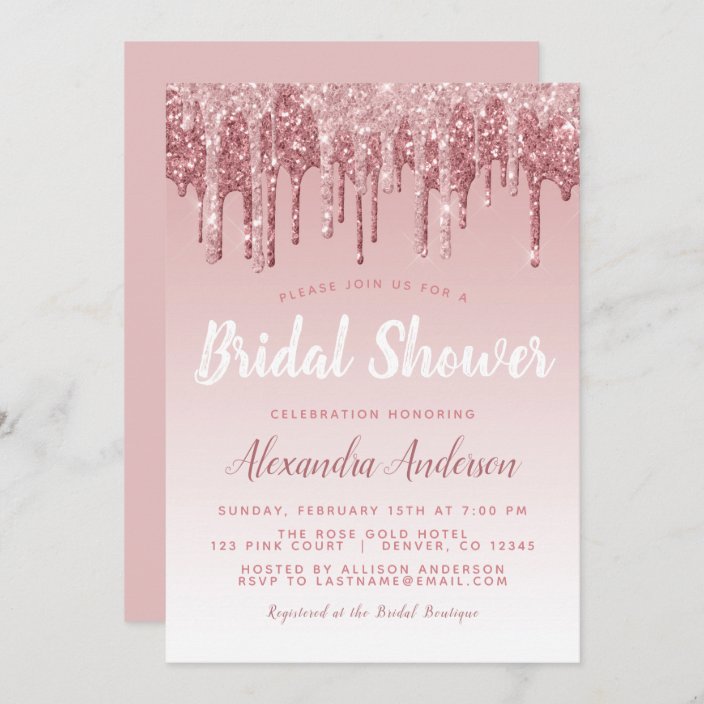 Rose Gold Pink Sparkle Glitter Bridal Shower Invitation