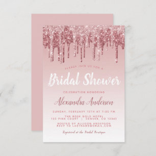 Rose Gold Pink Sparkle Glitter Bridal Shower Invitation
