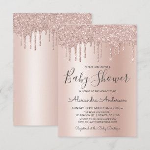 Rose Gold   Pink Sparkle Glitter Foil Baby Shower Invitation