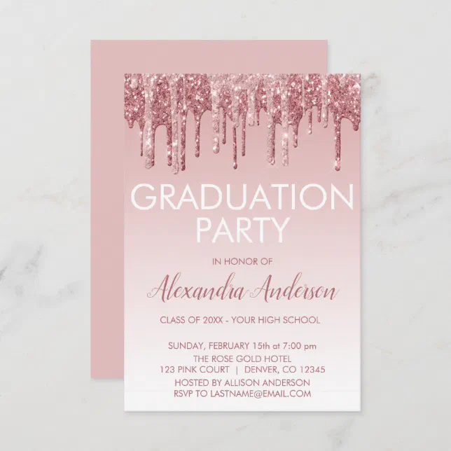 Rose Gold Pink Sparkle Glitter Graduation Party Invitation Zazzle