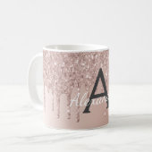 Rose Gold - Pink Sparkle Glitter Monogram Name Coffee Mug (Front Left)