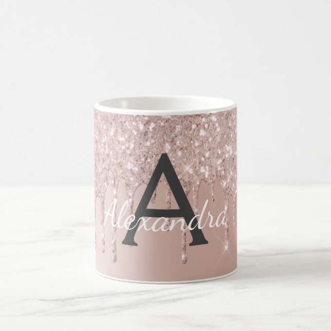 Rose Gold - Pink Sparkle Glitter Monogram Name Coffee Mug (Center)